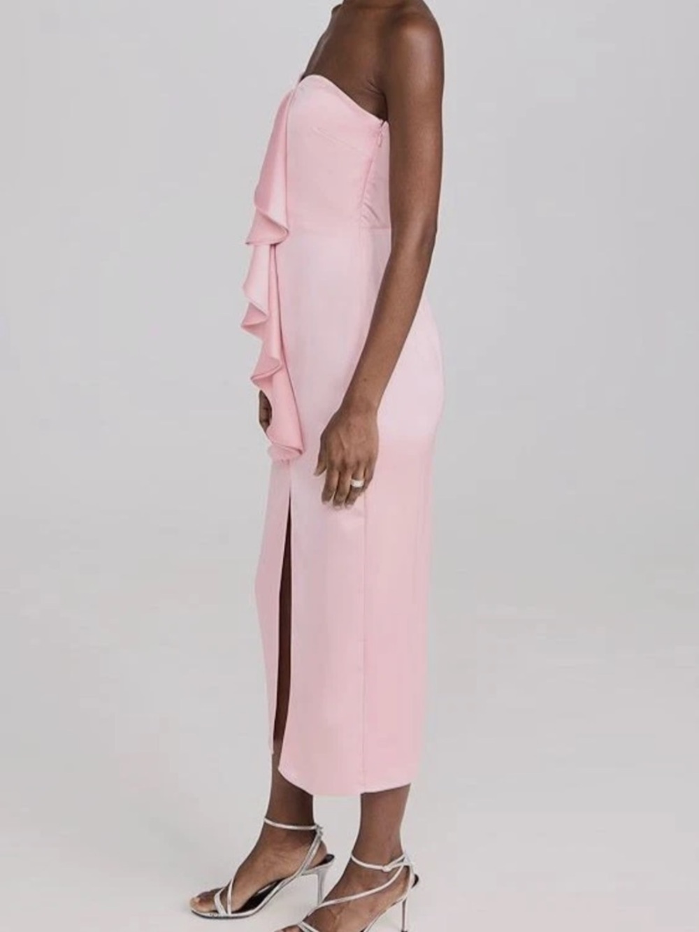 Ramy Brook Venice Strapless Candy Pink Ruffle Midi Dress Silicone Grip NWT $595 - Picture 3 of 4